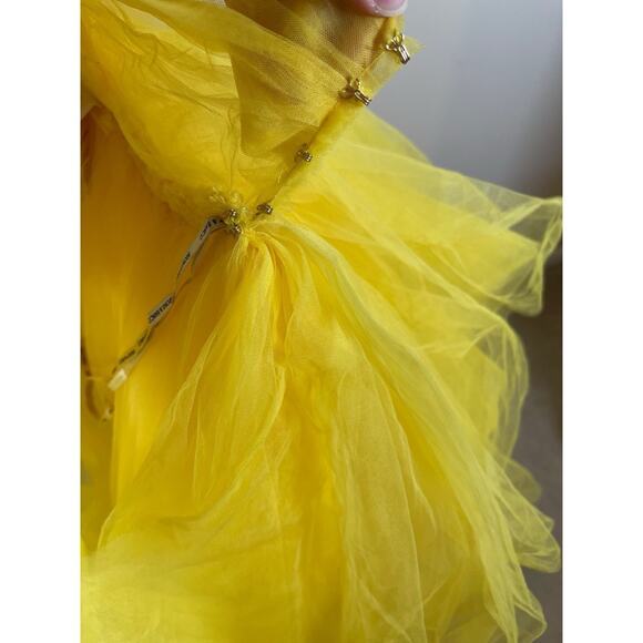 Bronx and Banco Anna One Shoulder Tiered Tulle Yellow Sheer Maxi Gown Size XS - Picture 10 of 16